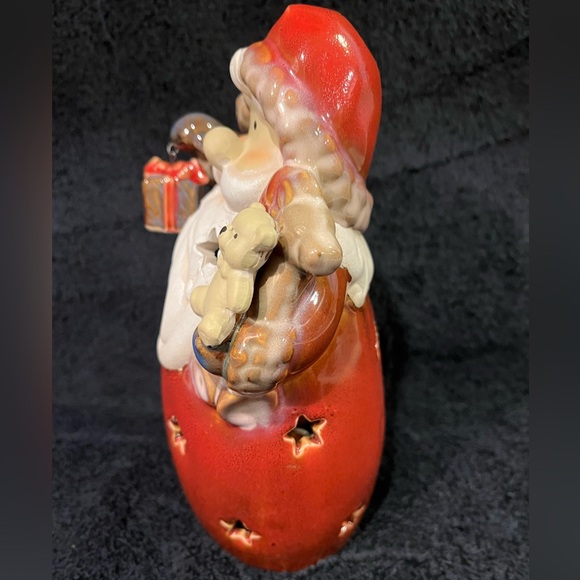Ceramic Santa Claus w/Teddy BearTealite Candle Holder - Picture 2 of 5